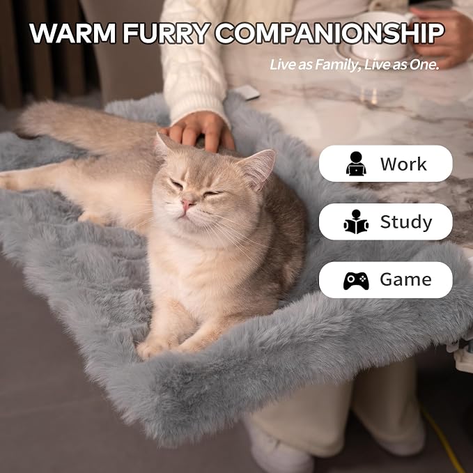 CHEERPALS Cat Desk Bed with Cushion Washable, 90°Fold Down Cat Hammock for Desk Mounted, Indoor Cats Furniture Supports 35lbs Suitable for Small-to-Medium Cats(Grey)