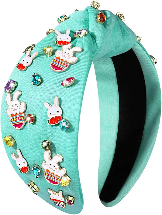 mokkia Easter Headbands Beaded Rabbit Bunny Headband for Women Pink Spring Knotted Headband Easter Hair Accessories Gifts