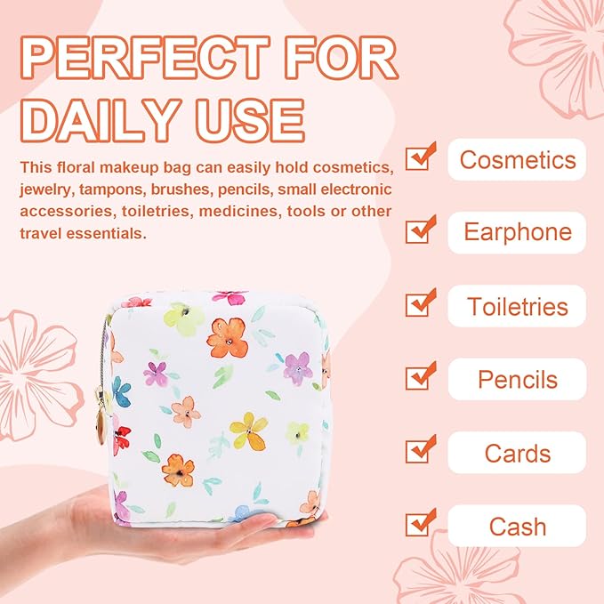 UIXIZQ Waterproof Mini Floral Makeup Bag Pouch for Purse,Nylon Flower Cosmetic Travel Bag Small Preppy Toiletry Organizers for Women Girl,Cute Zipper Pouch Coin Purse for Work(Mini Colorful-Flowers)
