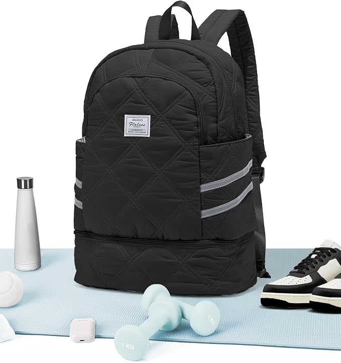 Gym Backpack for Women Men, Lightweight Gym Bag with Shoe Compartment, Water Resistant Sports Backpack with Wet Pocket, Large Capacity Cheer Backpacks for Girls, Black