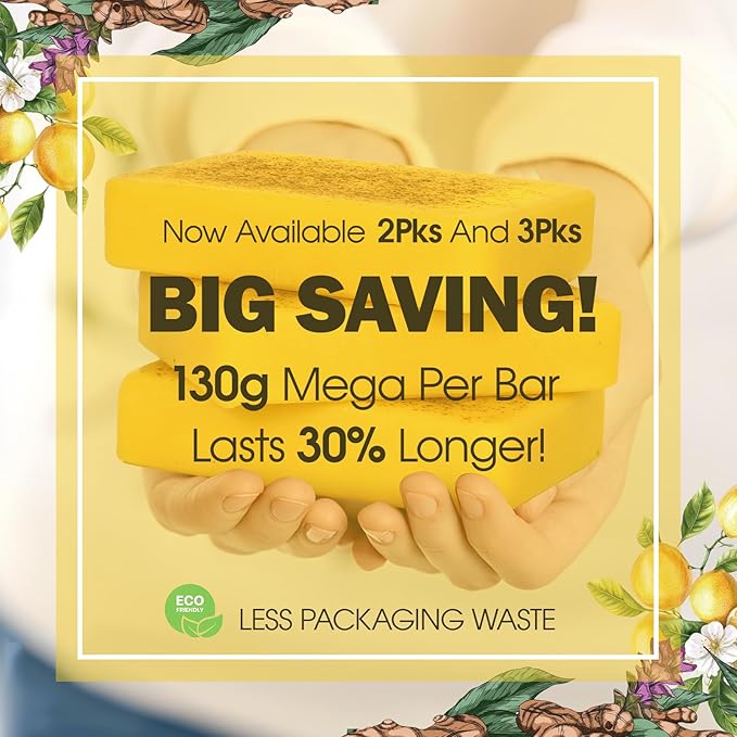 Lemon & Turmeric Glow Soap Bar for Dark Spots Remover, Powered by Kojic Acid & Vitamin C for Brightening & Fading Acne Scars - 3x Moisturizing with Shea Butter - SLS Free