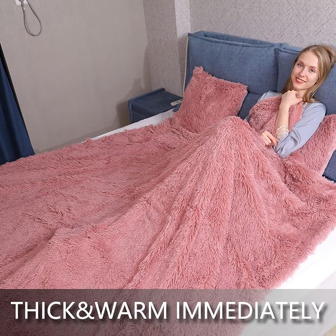 YUSOKI Long Faux Fur Throw Blanket, Pink,50" x 60" | Ultra Soft, Lightweight for All Season Use, stays fluffy after repeated washes, Perfect Gifts, Machine Washable