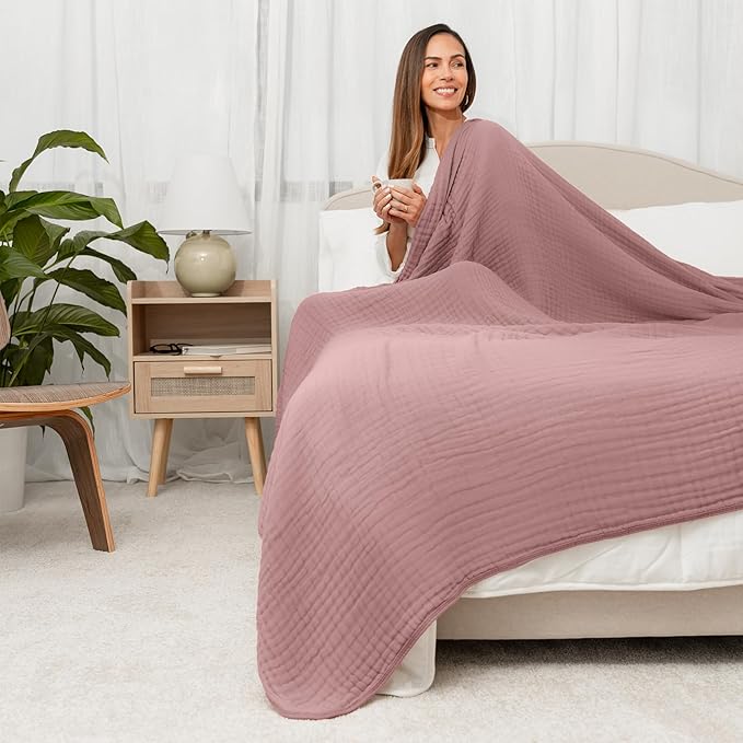 Comfy Cubs Adult Muslin Blanket 90x90” Queen Swaddle Blankets, Mauve | 6 Layer Soft, Breathable & Lightweight Muslin Adult Blanket - Machine Washable & Designed in the US Bedding for All Seasons