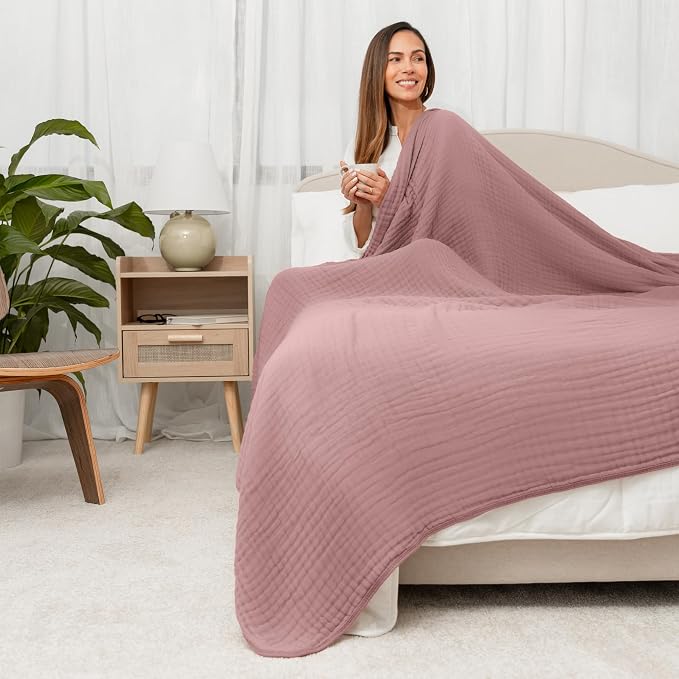 Comfy Cubs Adult Muslin Blanket 108x90” King Swaddle Blankets, Mauve | 6 Layer Soft, Breathable & Lightweight Muslin Adult Blanket - Machine Washable & Designed in the US Bedding for All Seasons