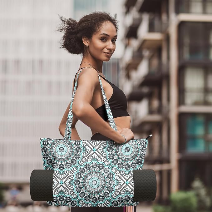 Yoga Bag for Women, Large Canvas Yoga Mat Tote Bag with Yoga Mat Carrier - Large Mat Pocket Fitness Tote for Pilates, Gym, Travel, Office & Beach