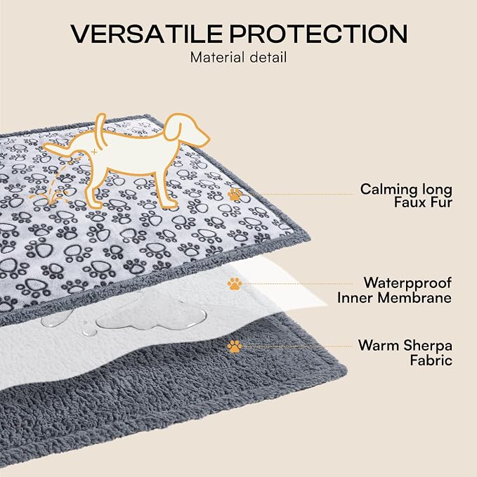 Luciphia Waterproof Dog Blanket Reversible Sherpa Fleece for Small Dogs Cat | Soft Print Pet Blanket Washable Pee Proof, Furniture Protector for Couch Sofa Bed Car, Cozy Throw (40" x 28", Grey)