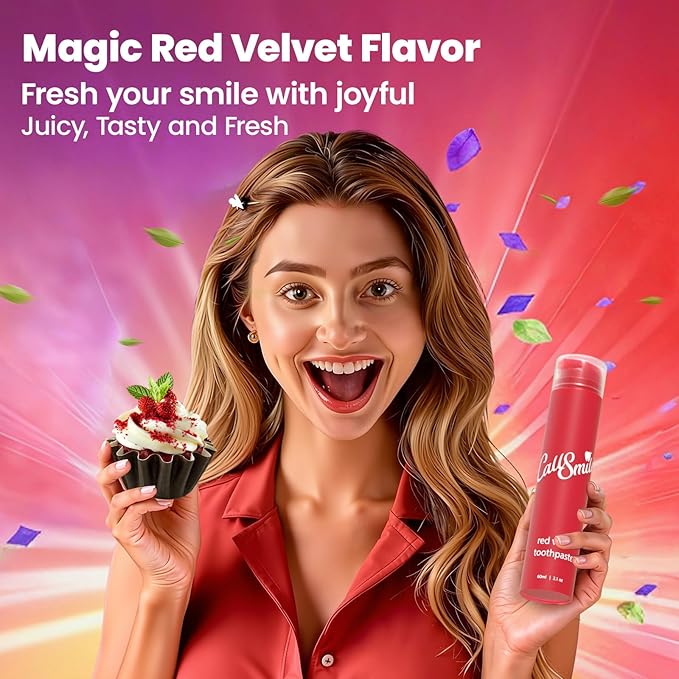 CALLSMILE Fluoride-Free Toothpaste, Easy-Press Pump, 60g - Fruity Flavors, No SLS, Non-Toxic, No Sweeteners, for Adults & Kids, Gentle for Sensitive Teeth, Red Velvet-Flavored, Valentine's Day Gifts