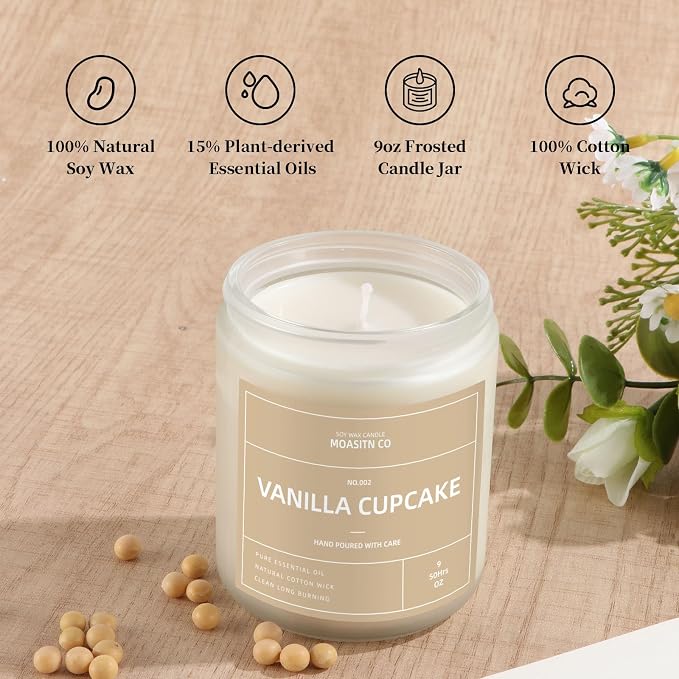 Vanilla Cupcake Candle for Home Scented| Natural Soy Non Toxic Candles| Long Clean Burning Aromatheraphy Jar Candel| Women,Men Gift for Autumn,Winter, Halloween,Thanksgiving,Relaxing| 9oz