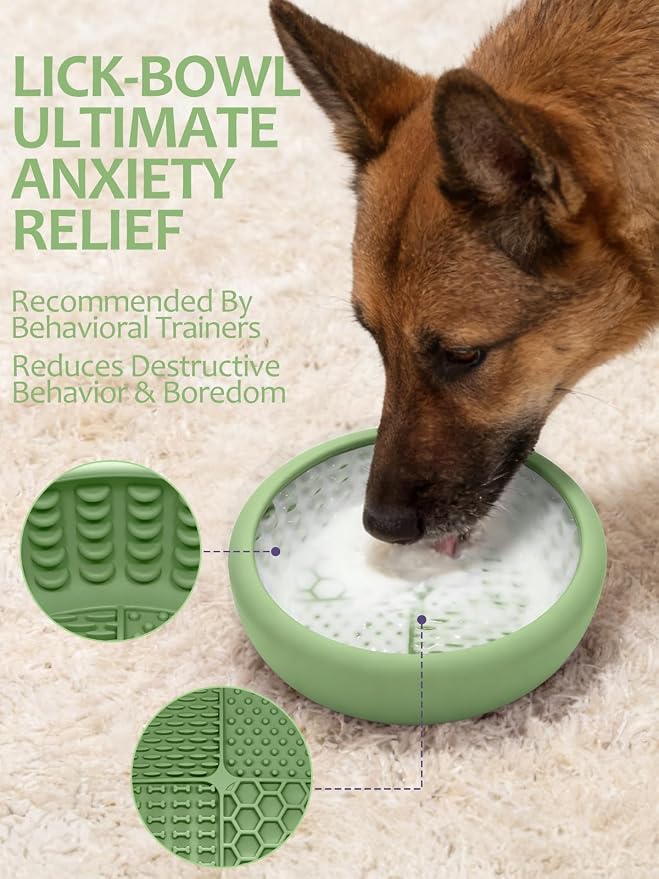 Dog Lick Bowl with Brush and Scraper, Anxiety Relief Lick Mat for Dogs, Non-Slip Freeze Licking Bowl Enrichment Puzzle Feeder for Distraction, BPA Free Silicone, Dishwasher Safe