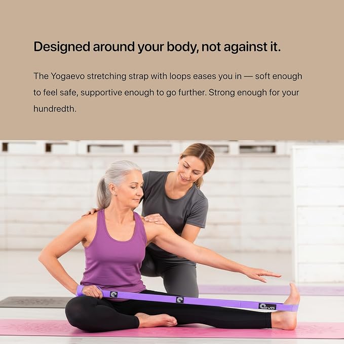 YogaEVO Stretching Strap with Loops for Physical Therapy — Yoga Strap & Resistance Band in One — Flexibility & Back Recovery — HD Video Routines Included