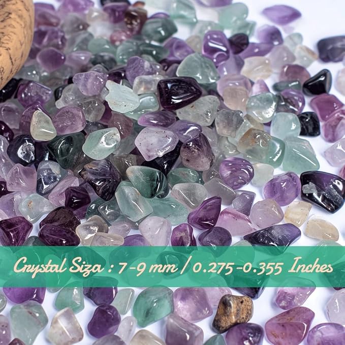 Polished Fluorite Crystal Chips 200 Pcs - 0.3" 10 oz Tumbled Stone Chips Crushed Sea Glass Stones Healing Reiki Crystal Jewelry Making Home Decoration