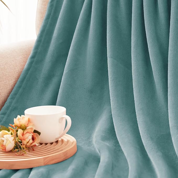 Exclusivo Mezcla Soft Fleece Blanket Twin Size for Bed, Celadon | 60x80 Inches, Double-Sided Brushed Flannel, Lightweight Plush Cozy Blanket for Home Decor, All Season, Machine Washable