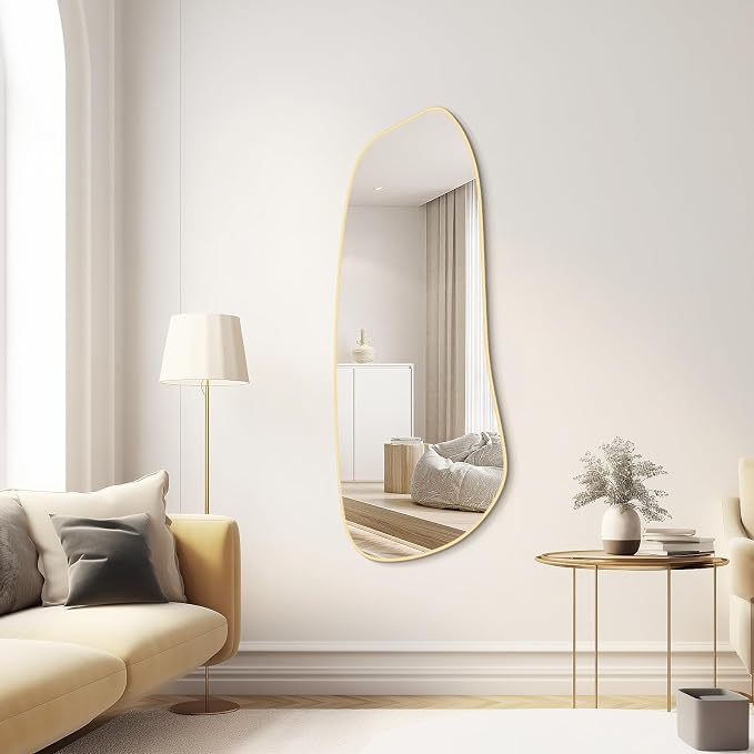 Irregular Wall Mirror, Asymmetrical Mirror Wall Mounted with Gold Framed for Living Room, Bathroom, Bedroom, Entryway Wall Decor, 46"×18", Gold