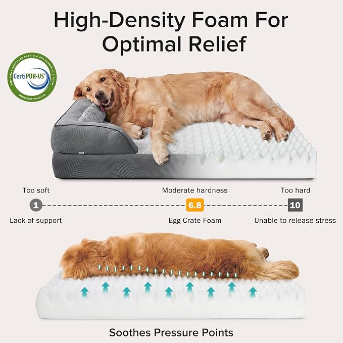 L Plus Orthopedic Dog Bed for Large Dogs, Washable Dog Sofa with Egg-Crate Foam, Waterproof Lining and Non-Skid Bottom