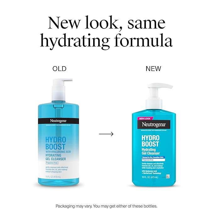 Neutrogena Hydro Boost Face Wash, Fragrance Free, Hydrating Facial Cleanser with Hyaluronic Acid, Daily Foaming Face Wash & Makeup Remover, Hypoallergenic Gel Cleanser, 16 fl. oz