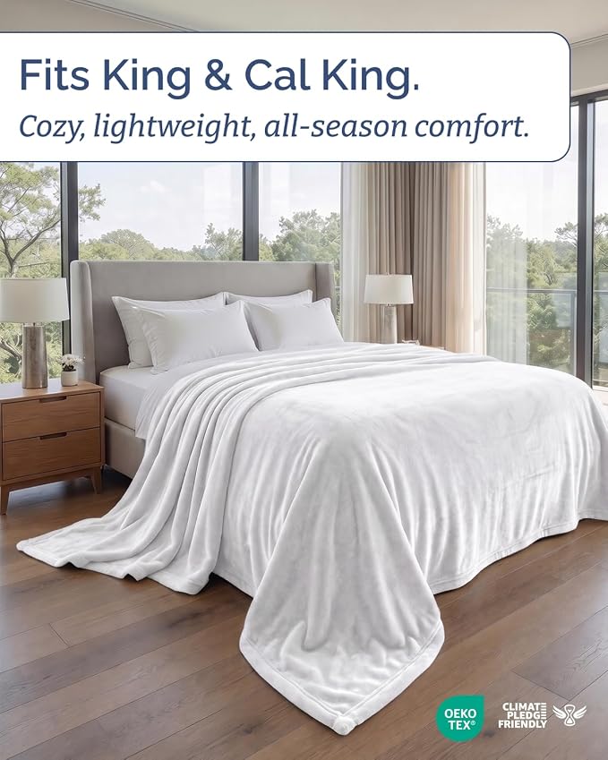 Ultra Soft Fleece Blanket Oversized King Size - Flannel Fleece Luxury Blanket - Lightweight for Couch Bed Chair - Thick, Warm and Breathable - All Season Cozy, White
