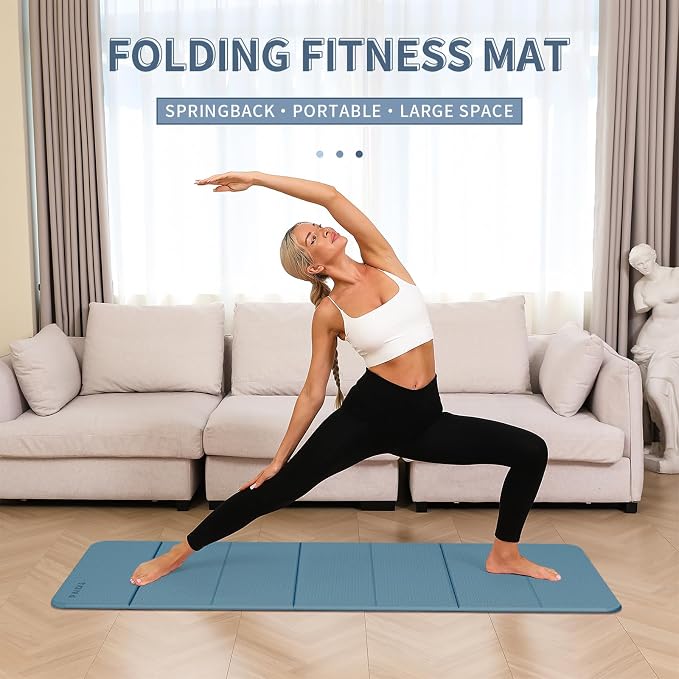PAIDU Foldable Yoga Mat - 10mm Extra Thick, 75"26" Non-Slip Exercise Fitness Mat | SGS Eco-Certified, Portable for Yoga/Pilates/Studio/Home Workout