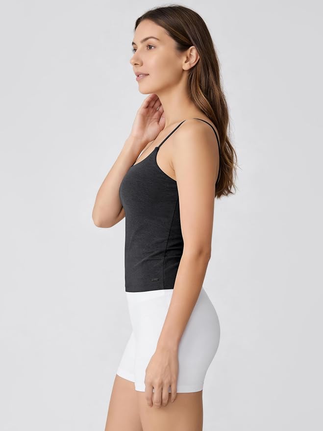 ODODOS Women's Performance Crop Cami Tank with Built-in Bra - Ultra Soft odSTRATUM Tech Spaghetti Straps Yoga Sports Bra