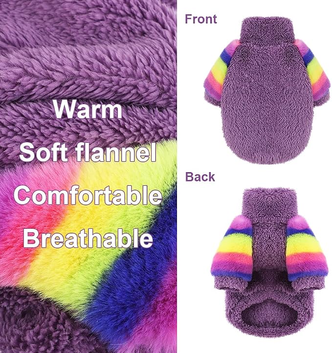 Dog Sweaters for Small Dogs, Chihuahua Fleece Clothes, XS Clothes Winter Warm Puppy Boys Girls, Rainbow Sleeve Sweater,Tiny Outfits Teacup Yorkie (Purple, X-Small)