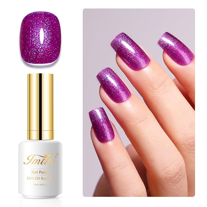 Imtiti Glitter Gel Nail Polish, 0.5 Fl Oz Purple Iridescent Glitter Gel Polish Soak Off LED UV Rainbow Shimmer Sparkle DIY Nail Art Starter Manicure Salon