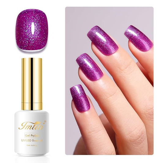 Imtiti Glitter Gel Nail Polish, 0.5 Fl Oz Purple Iridescent Glitter Gel Polish Soak Off LED UV Rainbow Shimmer Sparkle DIY Nail Art Starter Manicure Salon