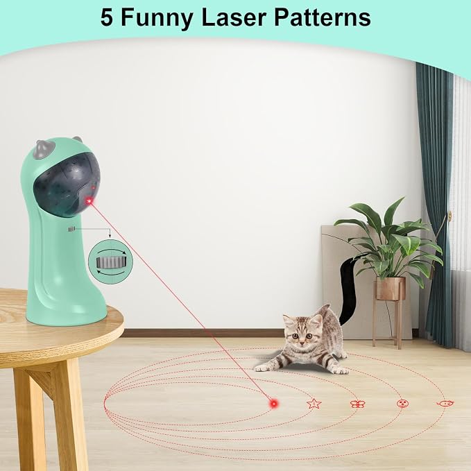 TBTeek Cat Toy, Automatic Cat Toy, 5 Fun Patterns, 4 Speed Modes (Green) | Motion-Activated, Rechargeable, Adjustable Light Angles, Random Trajectory