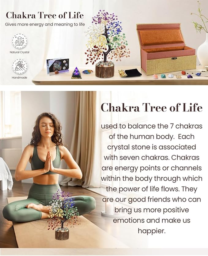 7 Chakra Crystal Tree of Life - Upgrade Gift Box, Valentine's Day Gift, Unique Birthday Gifts for Women, Chakra Healing Trees for Desk Decor, Positive Energy, New House Warming Gift, Gifts for Mom