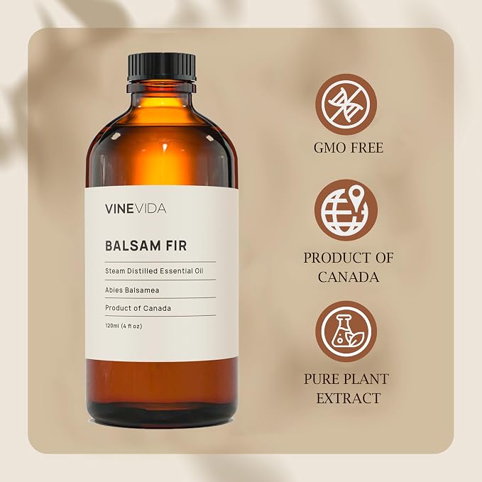 VINEVIDA Balsam Fir Essential Oil - 4 oz Undiluted - DIY Candle Scents - Bulk for Soap Making