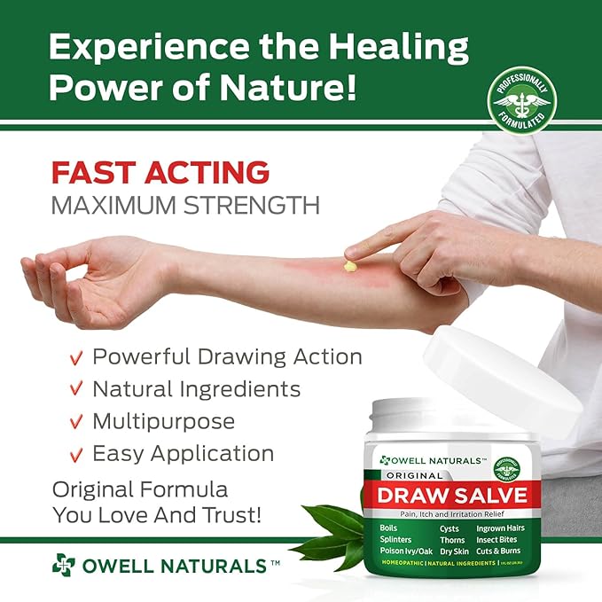 Owell Naturals Drawing Salve Ointment Fast Acting Formula for Skin, Splinters, Ingrown Hairs, Boils & Cyst, Bug Bites, bee Sting, Mosquito bite Itch, Poison Ivy (3 Pack)