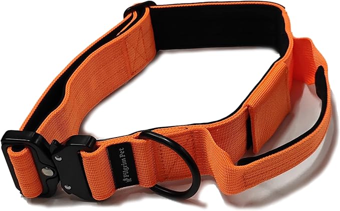 Heavy-Duty Tactical Dog Collar with Control Handle and Metal Hardware – Adjustable K9 Gear with Patch Panel & Airtag Holder (Orange)