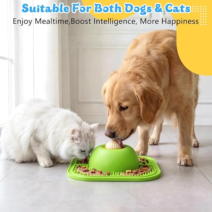 Slow Feeder Dog Bowls & Lick Mat for Liquid and Thick Treat, Anti-Slip Dog Lick Bowl with Interactive Rolling Ball, 5/6 Cup Pup Licking Toy for Large Medium Small Dogs and Cats Green
