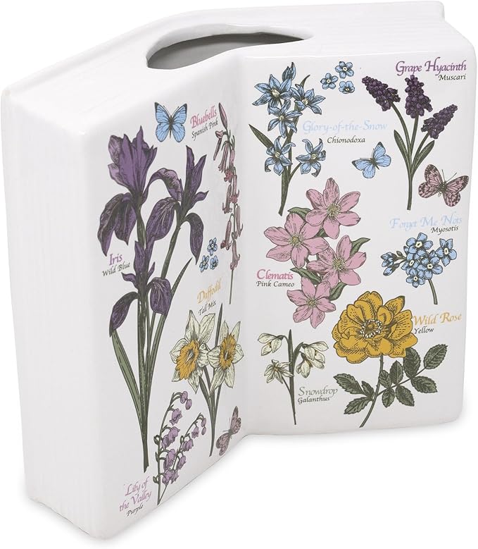 Steel Mill & Co. Ceramic Open Book Vase, Wildflowers | Vintage Inspired Flower Field Guide Decor Sculpture, Novelty Floral & Succulent Container or Bookshelf Sculpture Piece