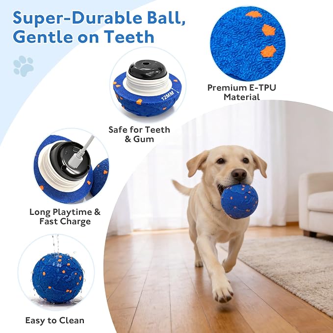 Interactive Dog Toys Ball with 2 Shells – Automatic Moving Rolling(Blue)