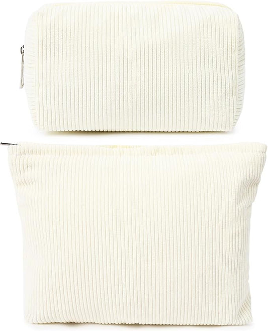 SOIDRAM 2 Pieces Corduroy Makeup Bag Large Corduroy Cosmetic Bag Capacity Canvas Mix Travel Toiletry Bag Organizer Cute Makeup Brushes Aesthetic Accessories Storage Bag for Women