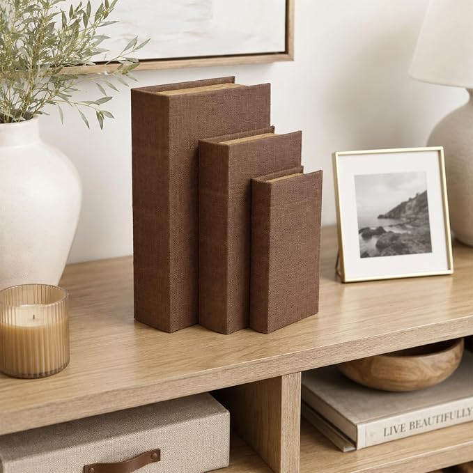 DECOR4SEASON Decorative Linen Book Box Small Faux Book Storage Box, 13" | Living Room Decor, Bedroom Decor, Office Decor, Bookshelf Display, Coffee Table, Farmhouse, Rustic, Vintage Style