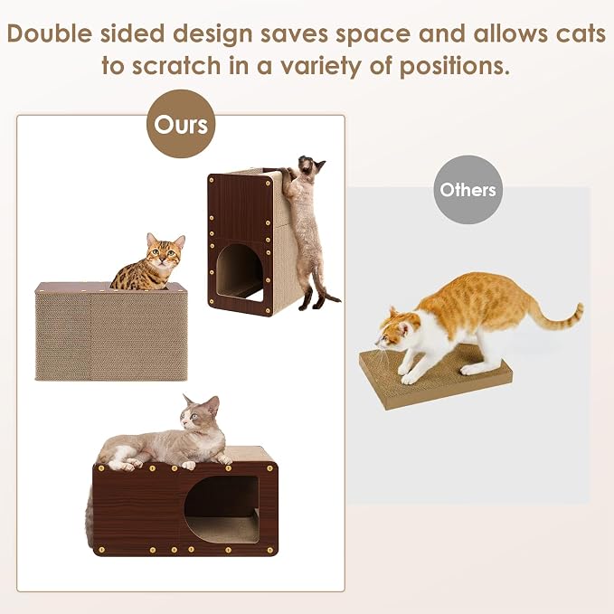 EHEYCIGA Cardboard Cat Scratcher House, 20-Inch Cat Scratch pad, Dark Brown | Cat Scratching Board for Indoor Cats, High-density Corrugated Paper, Multi-function, Anti-scratch, Easy Install, Large