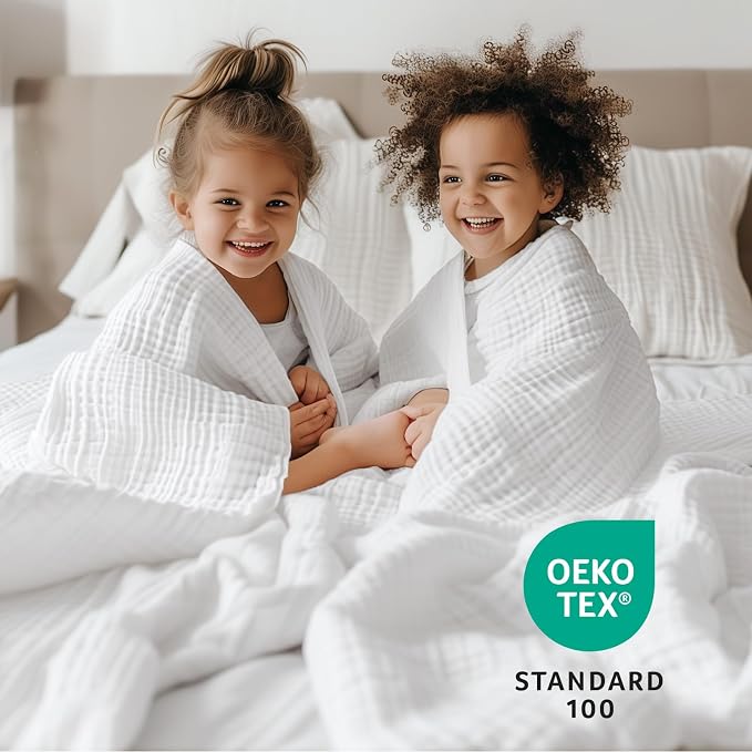 100% Cotton Muslin Blanket King 108" x 90", 6 Layers Breathable and Lightweight Cotton Throw Blanket for Bed, Soft Quilt Bedspread Coverlet, Gauze Blanket for Adults All Season, White