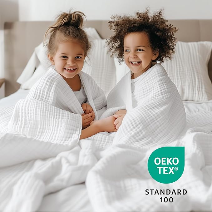 100% Cotton Muslin Blanket 50" x 60", Breathable and Lightweight Cotton Throw Blankets for Couch, Soft Cooling Summer Gauze Blanket for Adults All Season, White