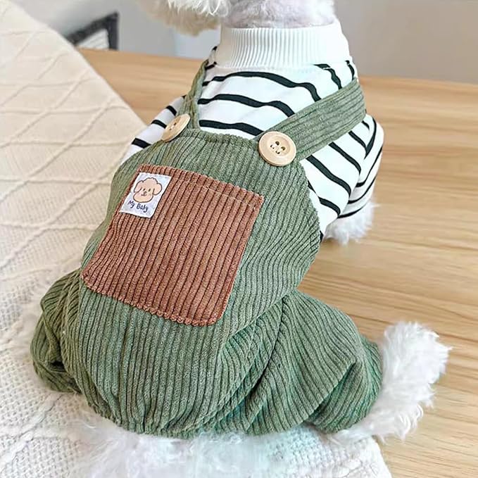 Dog Comfortable Soft Overalls Dog One-Piece Bear Outfit Puppy Cute Sweater Shirt Corduroy Pants Pet Stylish Summer Spring Clothes for Small Dogs Chihuahua Dachshund Daily Holiday Jumpsuit Costume