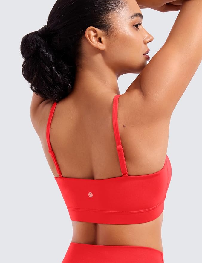 CRZ YOGA Butterluxe Womens Adjustable Spaghetti Thin Strap Sports Bra - Padded Wireless Square Neck Workout Yoga Clothes