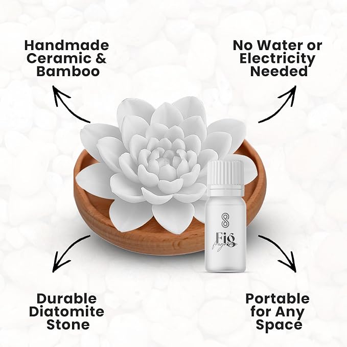 Aroma Diffuser Diatomite Peony Flower Essential Oil Diffuser with Aromatherapy Fragrant Oil for Home, Room Decor Fig Fragrance 10 ML (Diatomite Peony Flower (White))