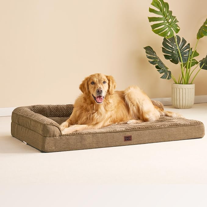 EHEYCIGA Extra Large Dog Bed Othorpedic, Memory Foam XL Dog Bed with Washable Removable Cover, Waterproof Pet Sofa Couch XLarge Size Dogs with Nonskid Bottom, 44x32x6.5, Camel | Washable Removable Cover, Waterproof Flat Pet Sofa Couch with Nonskid Bott...