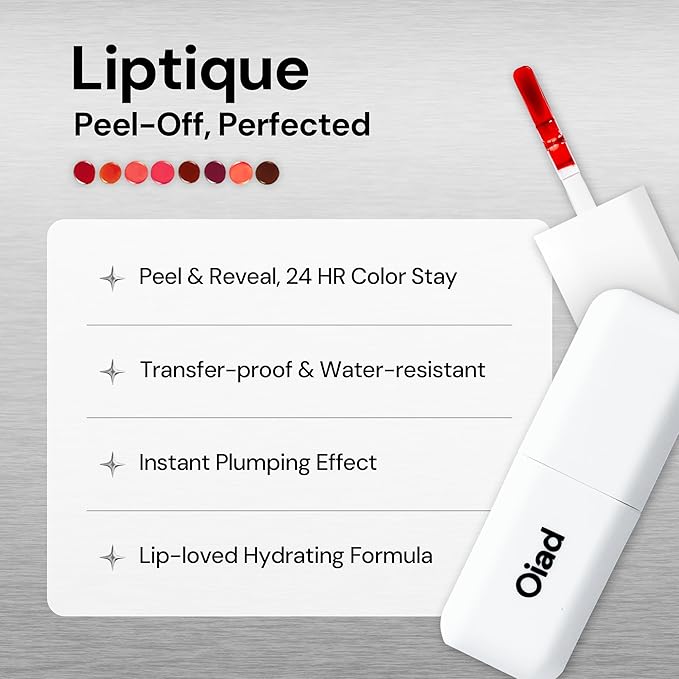 Liptique Korean Lip Stain Peel Off - 24 Hour Long Lasting Lip Tattoo, Waterproof & Transfer Proof, Nourishing & Hydrating Lip Tint for Women, Instant Plumping Lip Tints Peel Off (002 ODDPIN)