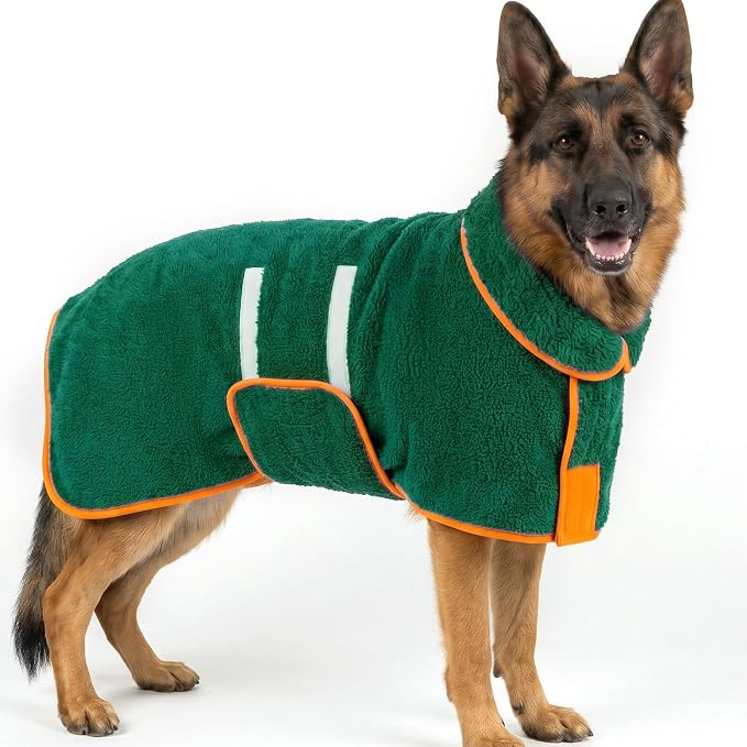 Bienbee Dog Bathrobe, Super Absorbent for Small to Large Dogs, Green 2XL | Dog Robes with Soft Fleece, Warm & Cozy, Adjustable Fit, and Quick Drying Coat for Baths Swimming and Grooming