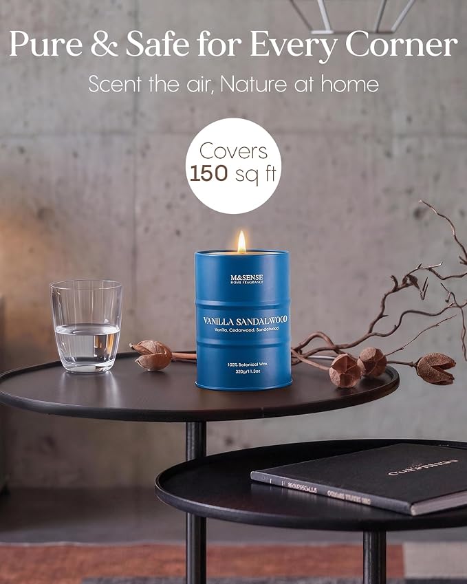 M&SENSE Vanilla Sandalwood Scented Candles,Fall Candles Natural Non Toxic, Soy Candle for Stress Relief Meditation Relaxing, Housewarming Gifts for Women Men, 11.3oz 70 Hour Long Burning