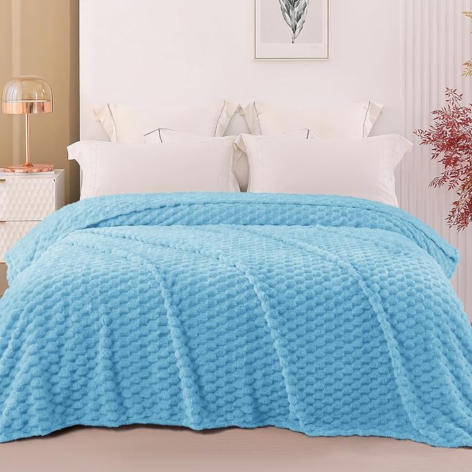 Exclusivo Mezcla 3D Fleece Twin Size Blanket for Bed, Blue | Extra Soft Fuzzy Plush Lightweight Bed Blankets, Cozy Fluffy Decorative Blankets for All Seasons, 60x80 Inches