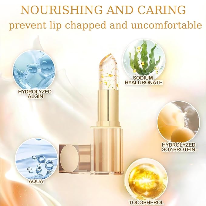 Color Changing Lipstick, Gold Crystal pH Color-Changing Lipstick – 24HR Transferproof & Moisturizing Lip Gloss,Long Lasting Moisturizing Tinted Lip Balm,Thanksgiving and Christmas gifts (golden, 2pcs)