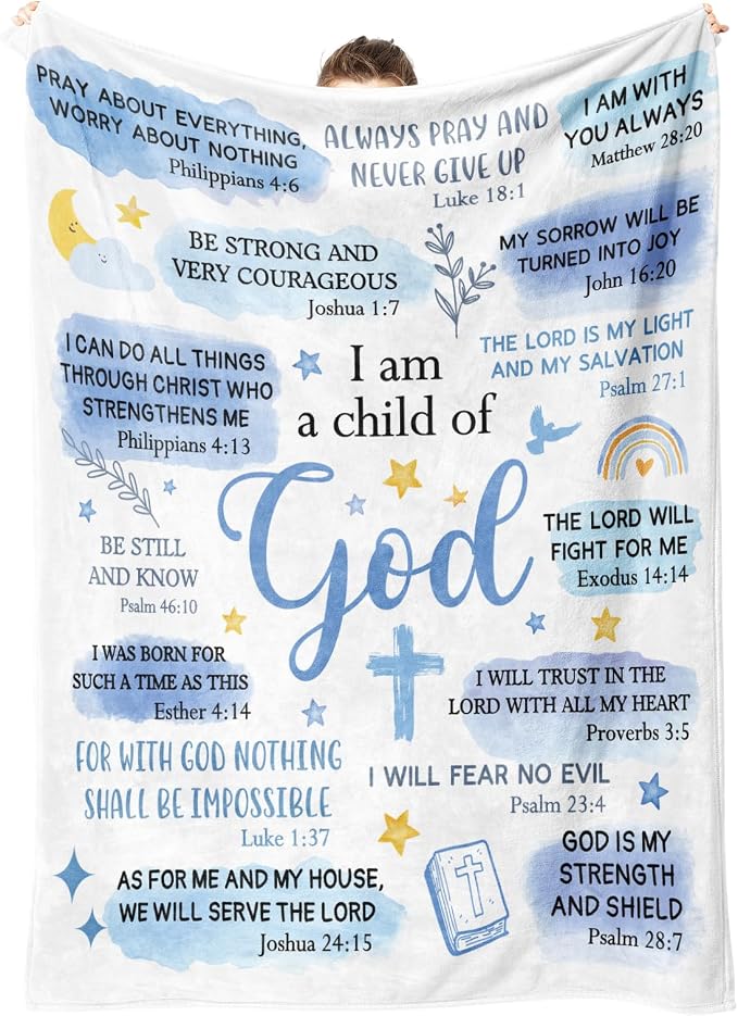 Baptism Gifts for Boys, Christian Blanket, Teen Boy Gifts Trendy Stuff | Christian Birthday Gifts for Teen Boys, Men, I Am a Child of God Blanket, First Communion Gifts for Boys (50 * 60)