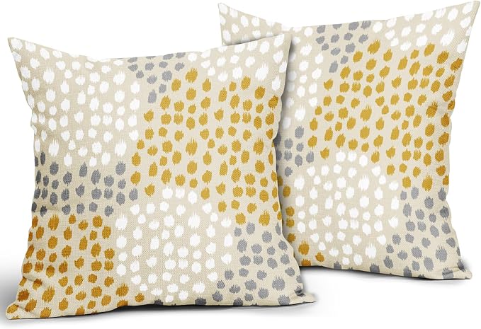 Yellow White Pillow Covers 20x20 Set of 2 Boho Gray Polka Dot Throw Pillows Modern Trendy Print Decorative Outdoor Farmhouse Pillowcase Cushion Cover Linen Pillow Case Decor for Home Sofa Couch Bed