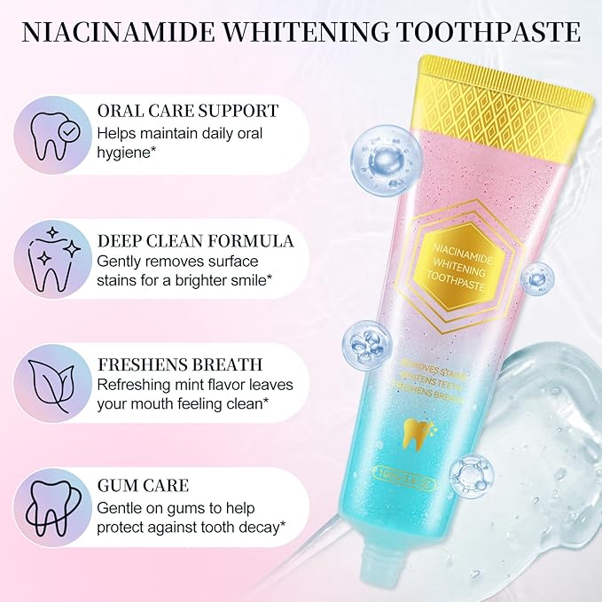 2pcs Niacinamide Whitening Toothpaste, Niacinamide Toothpaste Whitening， Fresh Breath，Improves Gum Health， Fluoride-Free Formula is Suitable for Sensitive Teeth (3.8oz)
